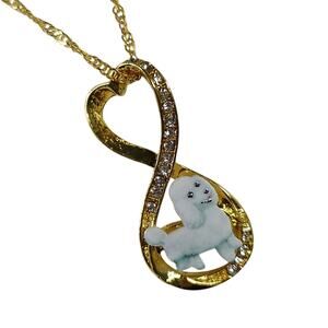 Gold Plated Infinity Heart Dog Charm with Chain Animal Print Necklace: Poodle